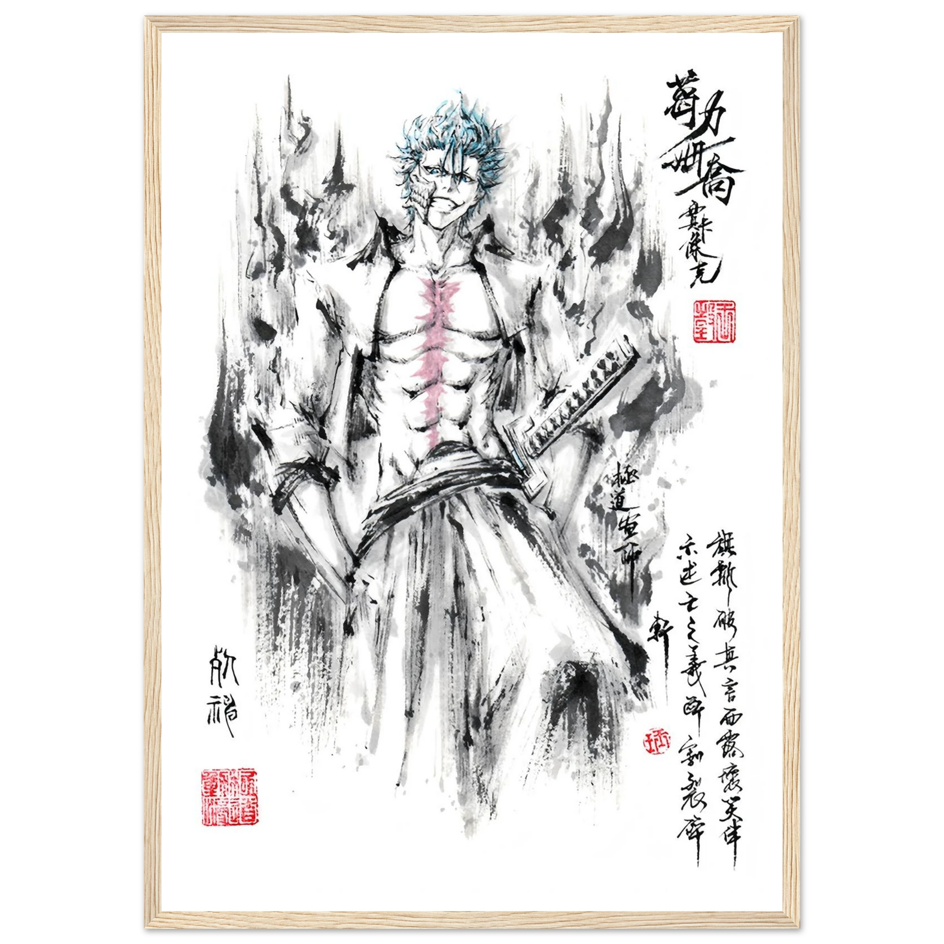 Grimmjow Jaegerjaquez Sumi-e Poster - BLEACH Art Avec Cadre En Bois Print Material- KAWAII FAVIE