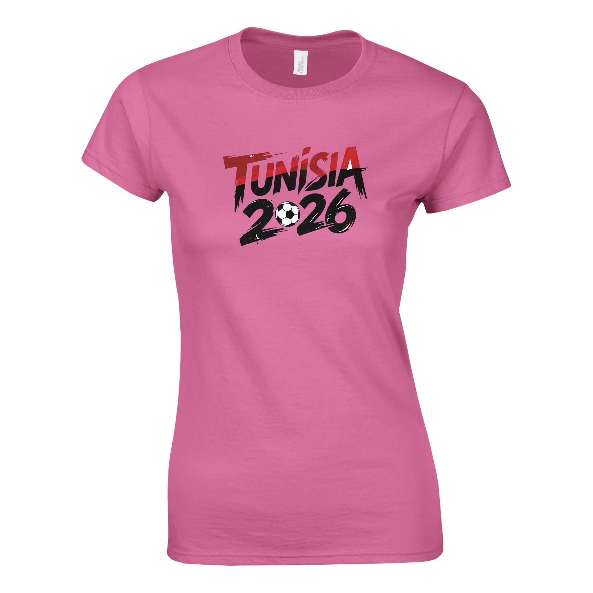 T-shirt Tunisie 2026 - Design Coupe du Monde Football | Maillot Supporters Femme Style Grunge Rouge & Noir