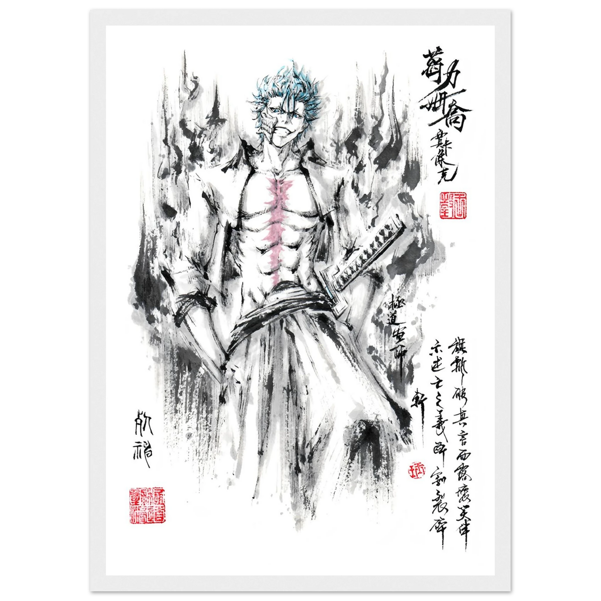 Grimmjow Jaegerjaquez Sumi-e Poster - BLEACH Art Avec Cadre En Bois Print Material- KAWAII FAVIE