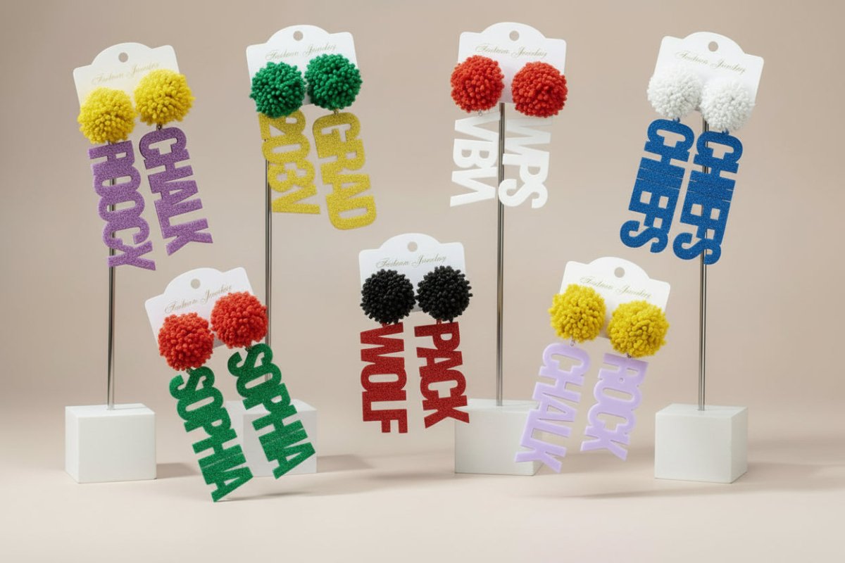 Boucles d’Oreilles Personnalisées pour Match d’Équipe | Support École/Équipe - Cadeau pour Fans de Sport & Enfants Earrings - KAWAII FAVIE