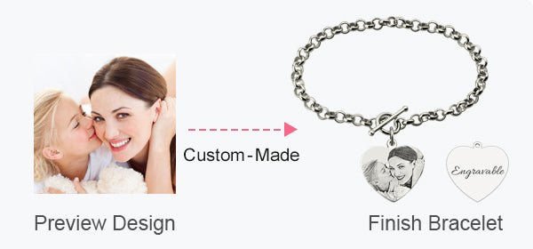 Bracelet Cœur Photo Personnalisable en Argent Sterling 925 | Pendentif Gravure Photo & Message - Cadeau d'Amour Unique Bracelet - KAWAII FAVIE