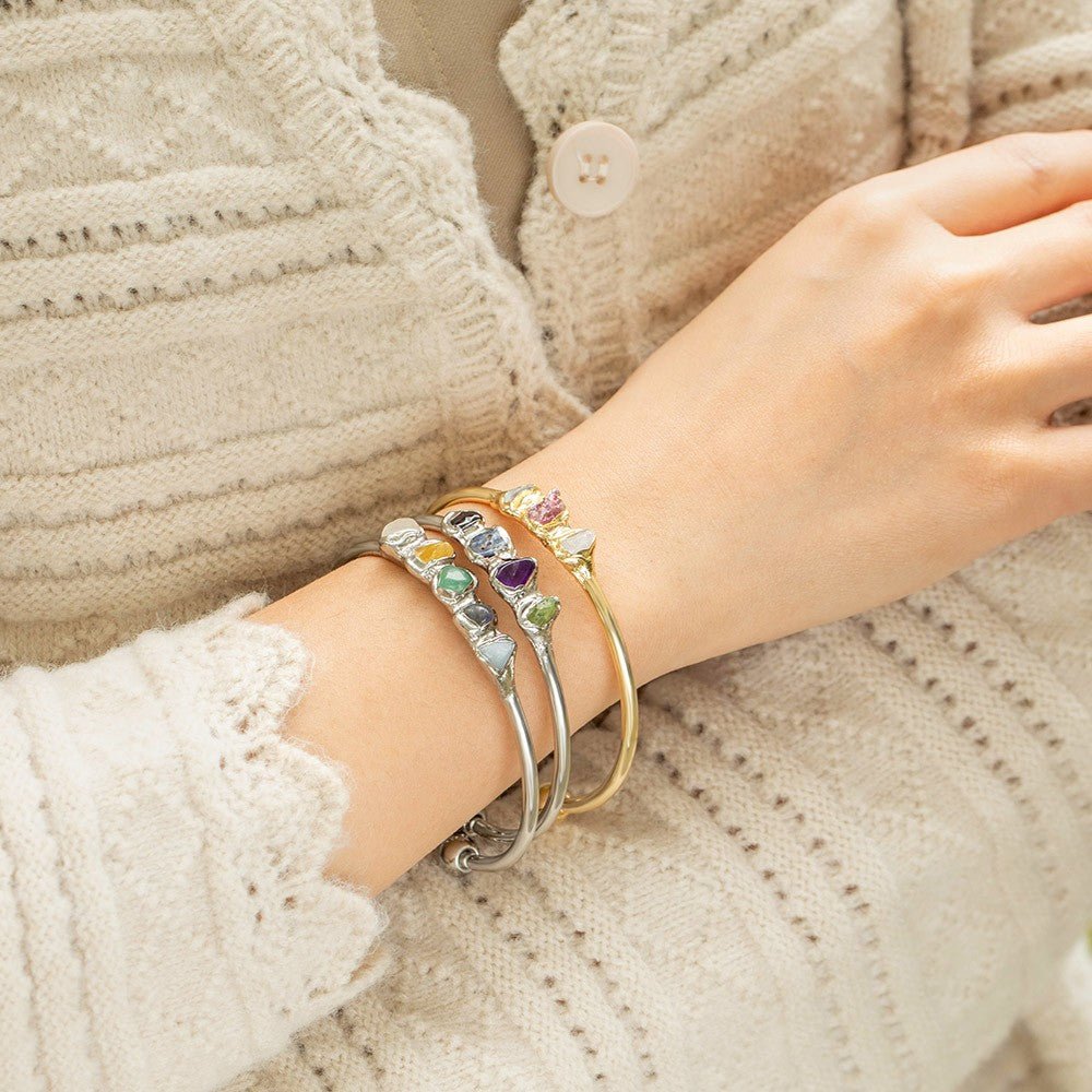 Bracelet de Naissance Familial Personnalisable | Cristaux Bruts Boho 1 - 5 Pierres - Cadeau pour Maman/Épouse Bracelet - KAWAII FAVIE