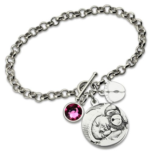 Bracelet en Argent Sterling 925 avec Photo Gravée | Personnalisable pour Mamans & Femmes Chéries - Cadeau Unique Bracelet - KAWAII FAVIE