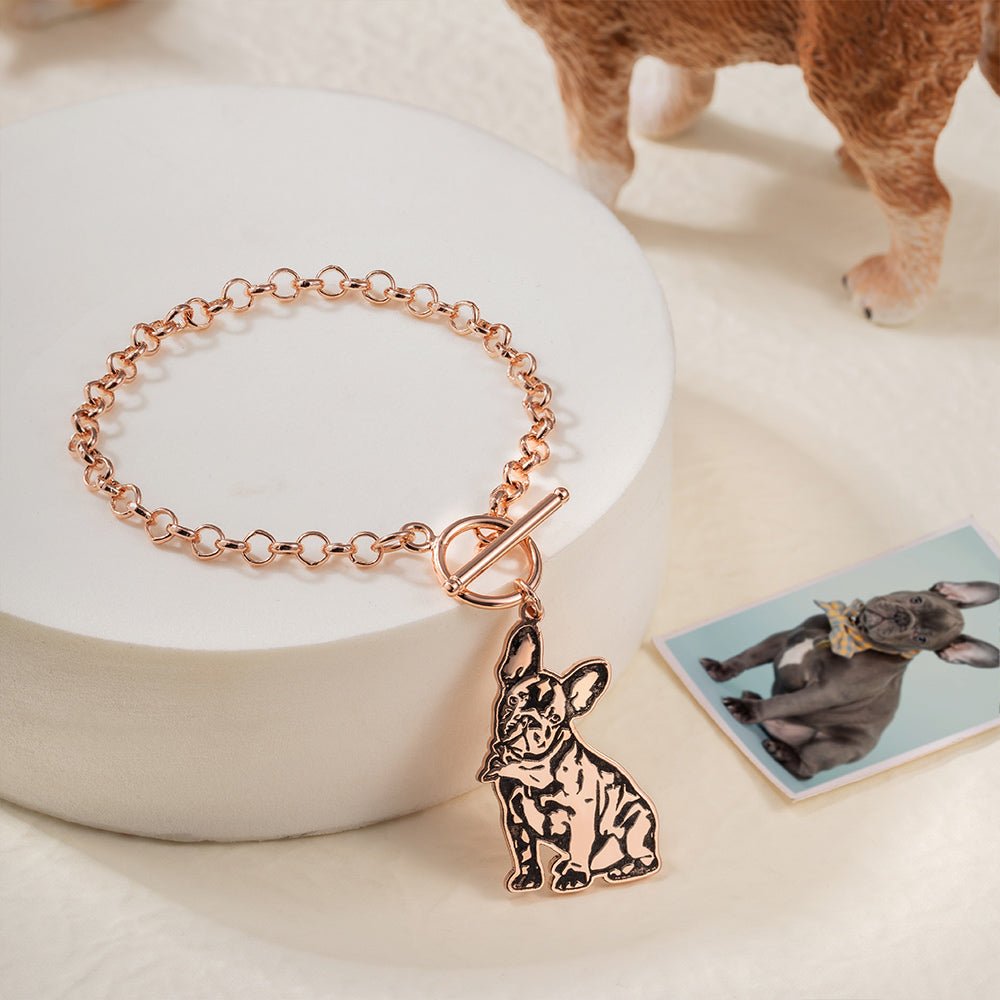 Bracelet en Argent Sterling 925 avec Portrait Personnalisé de Votre Animal | Cadeau Unique pour Amoureux des Chiens et Chats Bracelet - KAWAII FAVIE