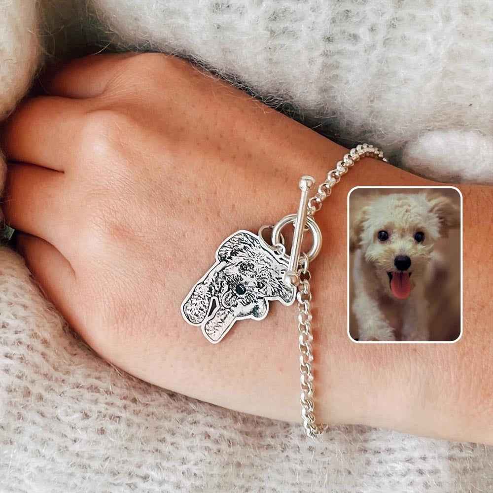 Bracelet en Argent Sterling 925 avec Portrait Personnalisé de Votre Animal | Cadeau Unique pour Amoureux des Chiens et Chats Bracelet - KAWAII FAVIE