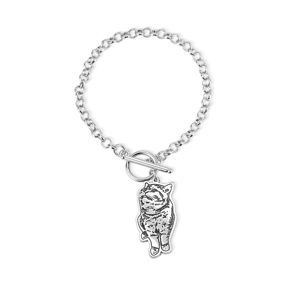 Bracelet en Argent Sterling 925 avec Portrait Personnalisé de Votre Animal | Cadeau Unique pour Amoureux des Chiens et Chats Bracelet - KAWAII FAVIE