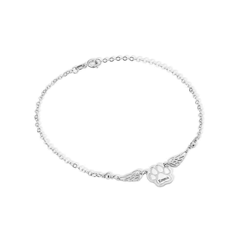 Bracelet « Maman d'un Ange » en Argent Sterling 925 | Patte & Ailes Personnalisable - Bijou Mémoire pour Animal Bracelet - KAWAII FAVIE