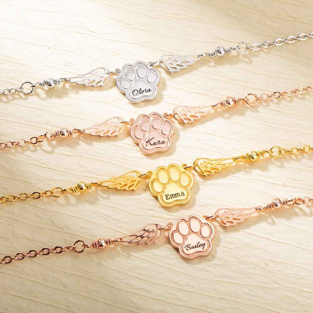 Bracelet « Maman d'un Ange » en Argent Sterling 925 | Patte & Ailes Personnalisable - Bijou Mémoire pour Animal Bracelet - KAWAII FAVIE