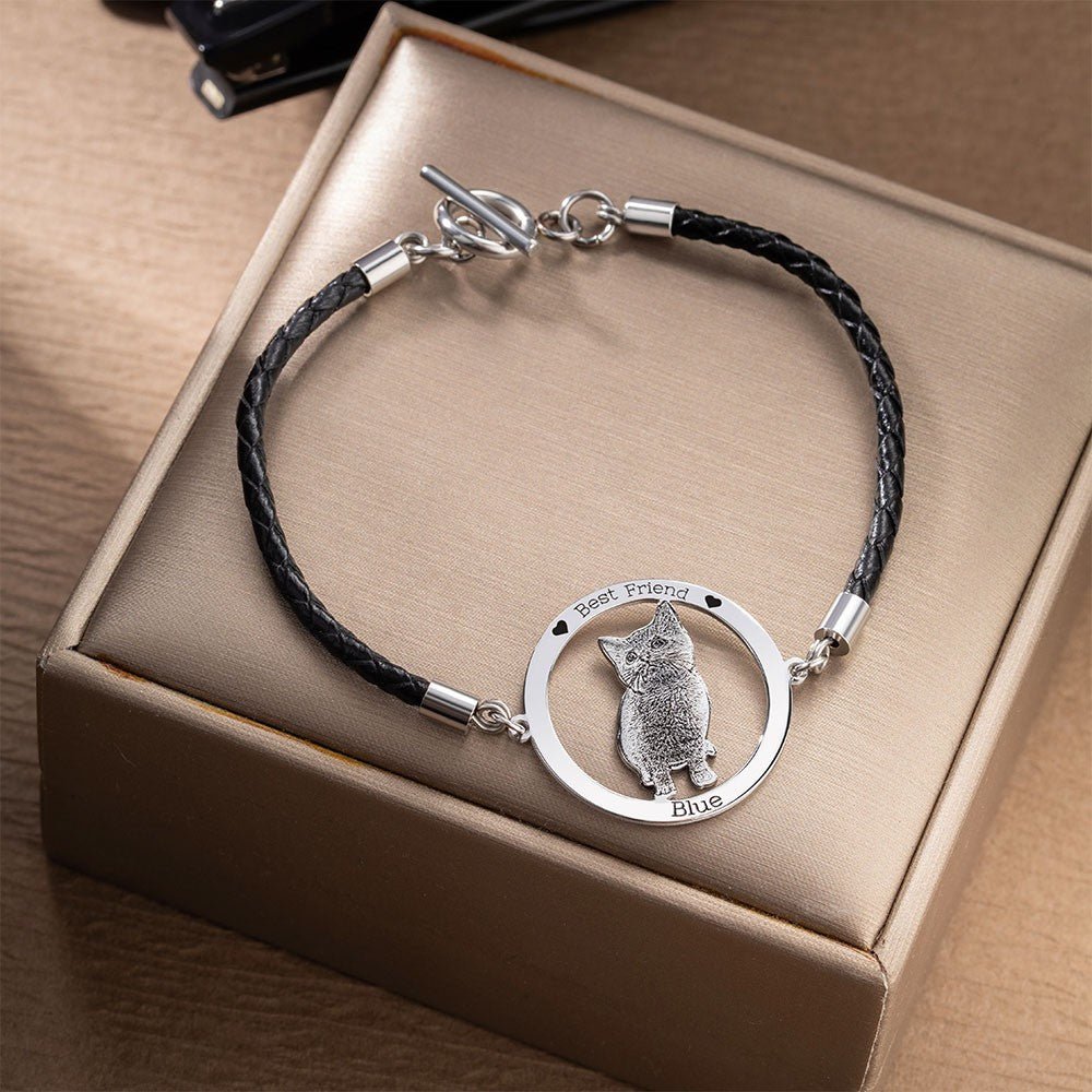 Bracelet Mémoire Photo de Compagnon | Pendentif Personnalisé pour Chien, Chat - Ajustable en Acier Inoxydable Bracelet - KAWAII FAVIE
