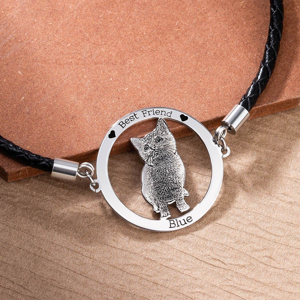 Bracelet Mémoire Photo de Compagnon | Pendentif Personnalisé pour Chien, Chat - Ajustable en Acier Inoxydable Bracelet - KAWAII FAVIE
