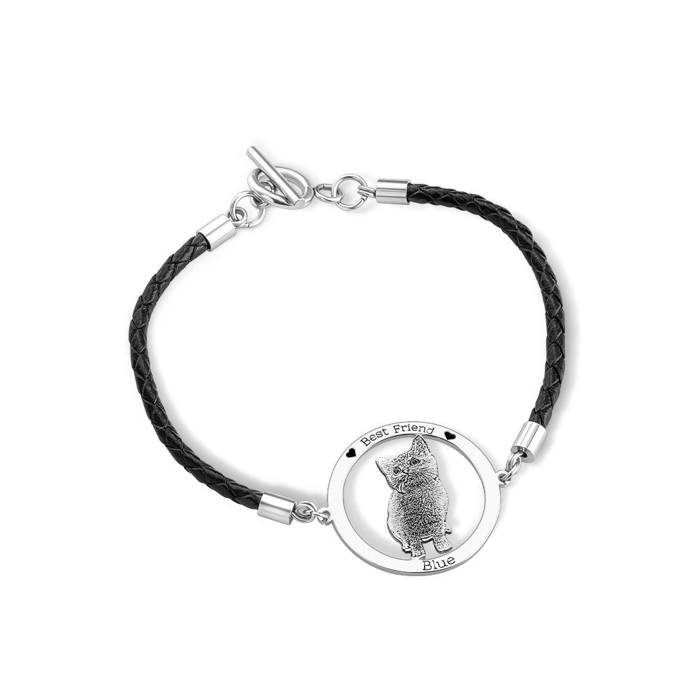 Bracelet Mémoire Photo de Compagnon | Pendentif Personnalisé pour Chien, Chat - Ajustable en Acier Inoxydable Bracelet - KAWAII FAVIE
