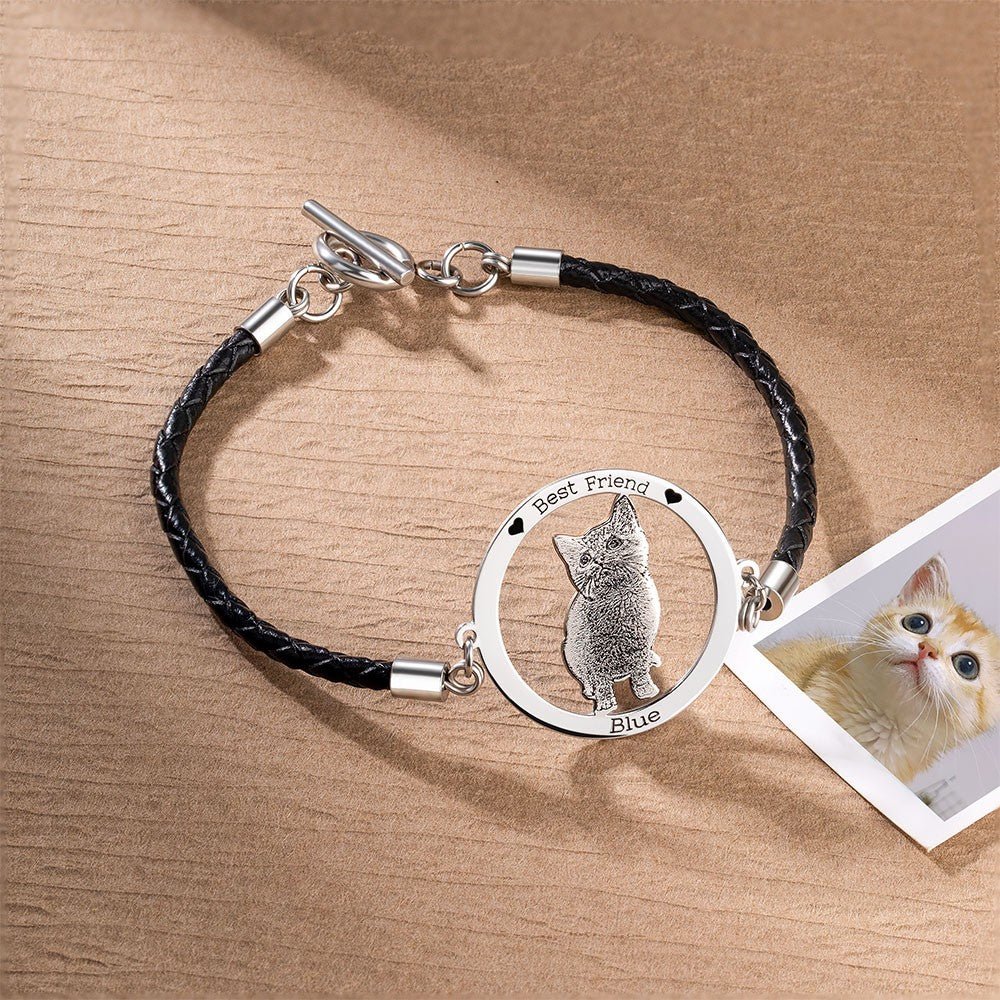 Bracelet Mémoire Photo de Compagnon | Pendentif Personnalisé pour Chien, Chat - Ajustable en Acier Inoxydable Bracelet - KAWAII FAVIE