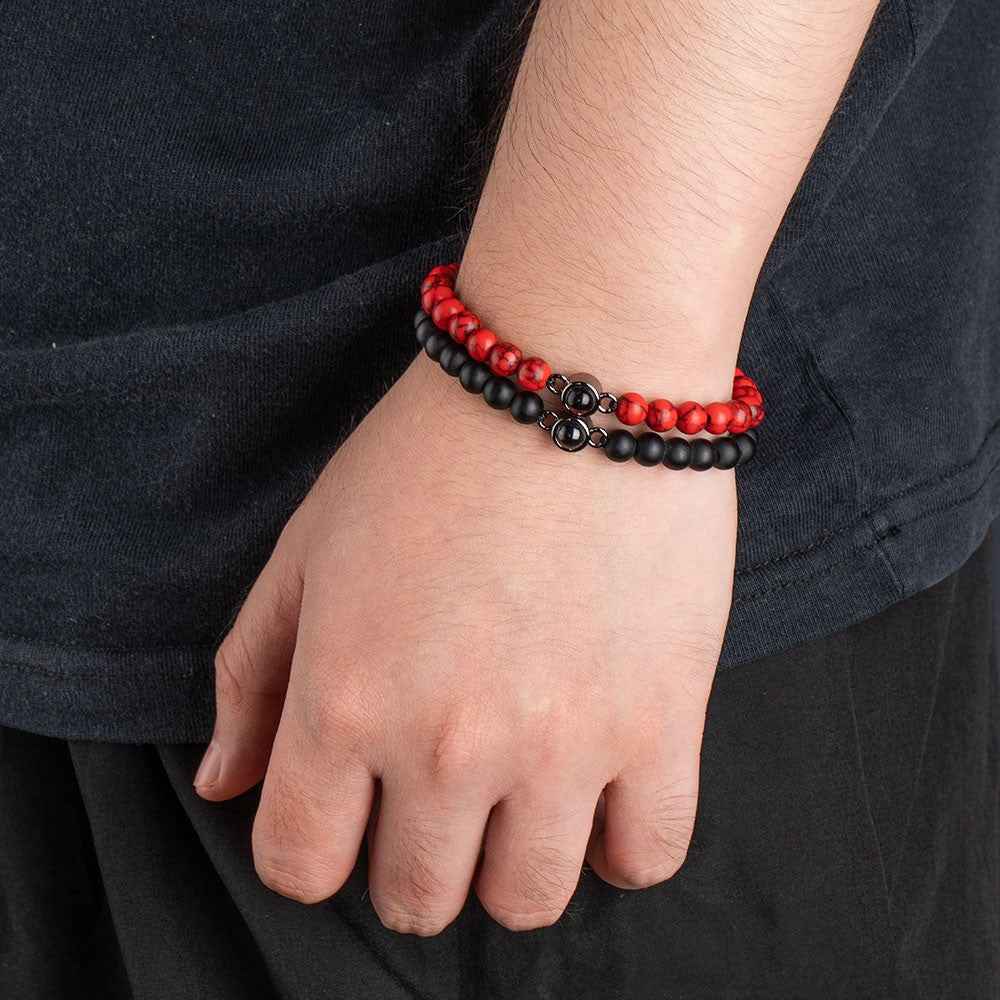 Bracelet Oeil de Tigre avec Photo Projetée Personnalisable | Pour Homme - Cadeau d'Anniversaire, Père ou Mariage Bracelet - KAWAII FAVIE