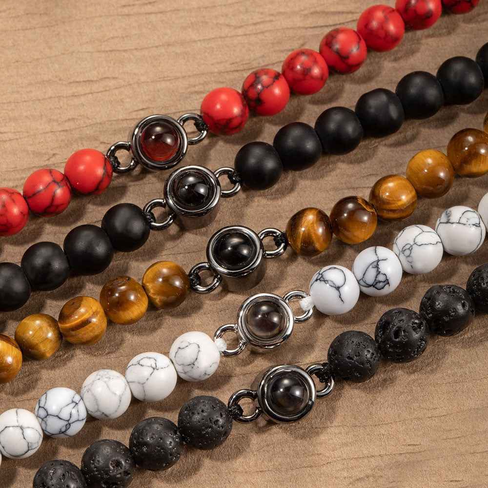 Bracelet Oeil de Tigre avec Photo Projetée Personnalisable | Pour Homme - Cadeau d'Anniversaire, Père ou Mariage Bracelet - KAWAII FAVIE