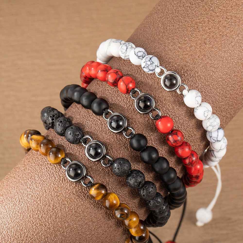 Bracelet Oeil de Tigre avec Photo Projetée Personnalisable | Pour Homme - Cadeau d'Anniversaire, Père ou Mariage Bracelet - KAWAII FAVIE