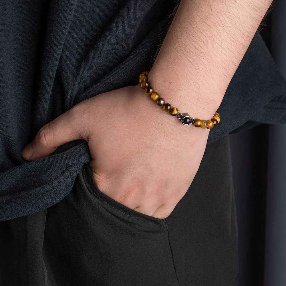 Bracelet Oeil de Tigre avec Photo Projetée Personnalisable | Pour Homme - Cadeau d'Anniversaire, Père ou Mariage Bracelet - KAWAII FAVIE
