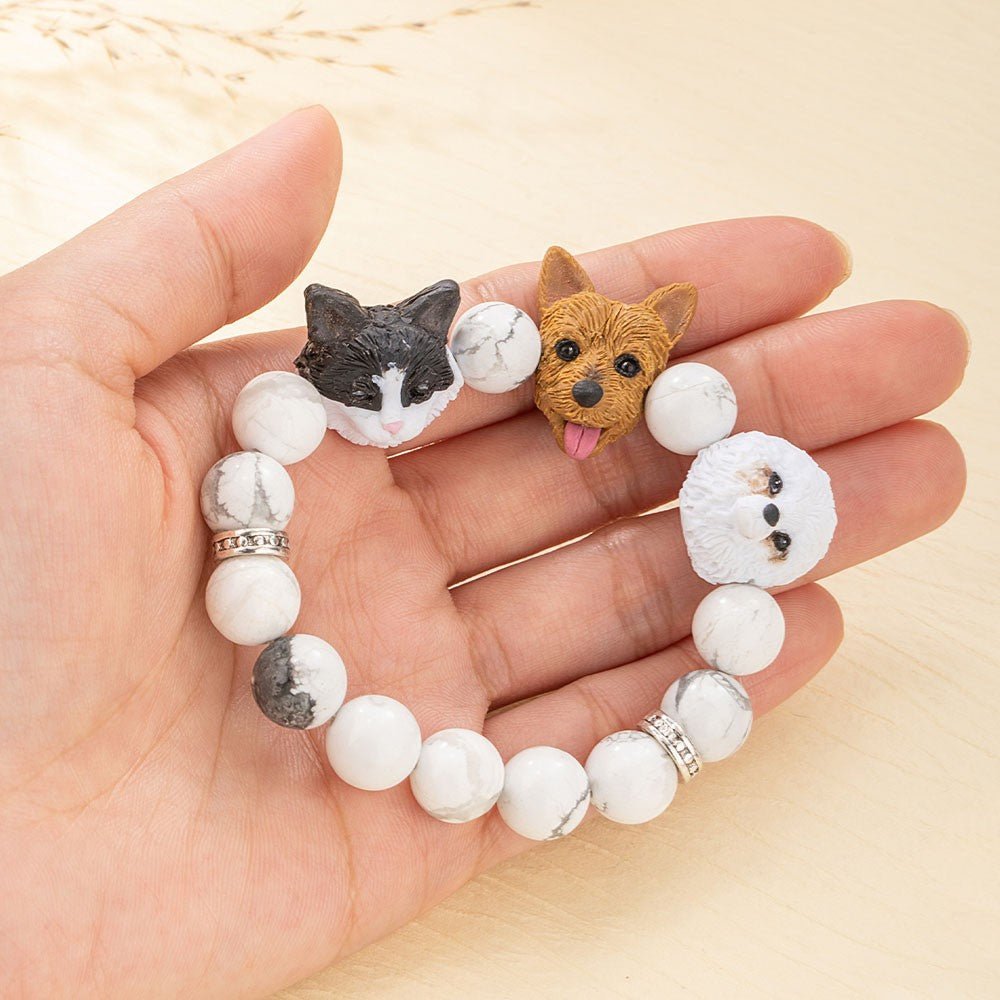 Bracelet Perlé avec Portrait de Chat/Chien Personnalisé | Pendentif Mémoire Animal - Cadeau pour Maman de Chien/Chat Bracelet - KAWAII FAVIE