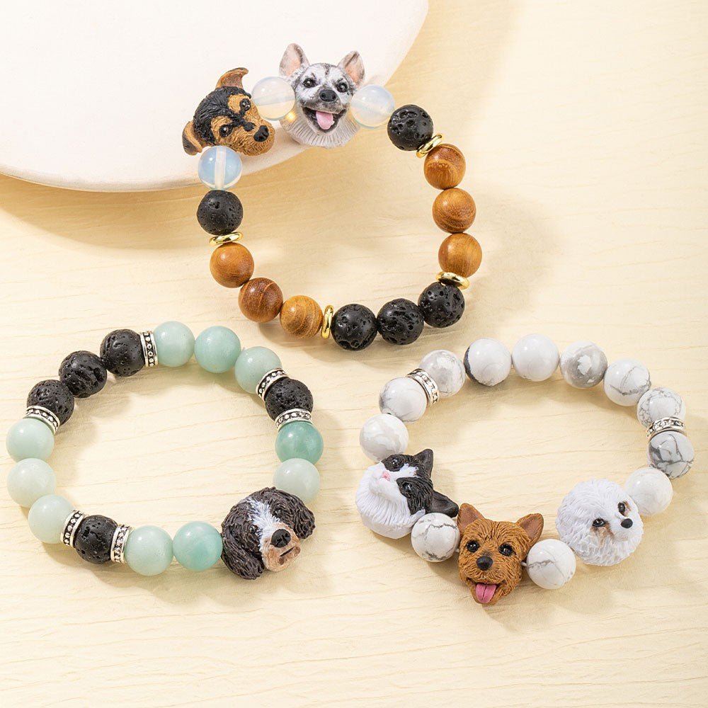 Bracelet Perlé avec Portrait de Chat/Chien Personnalisé | Pendentif Mémoire Animal - Cadeau pour Maman de Chien/Chat Bracelet - KAWAII FAVIE