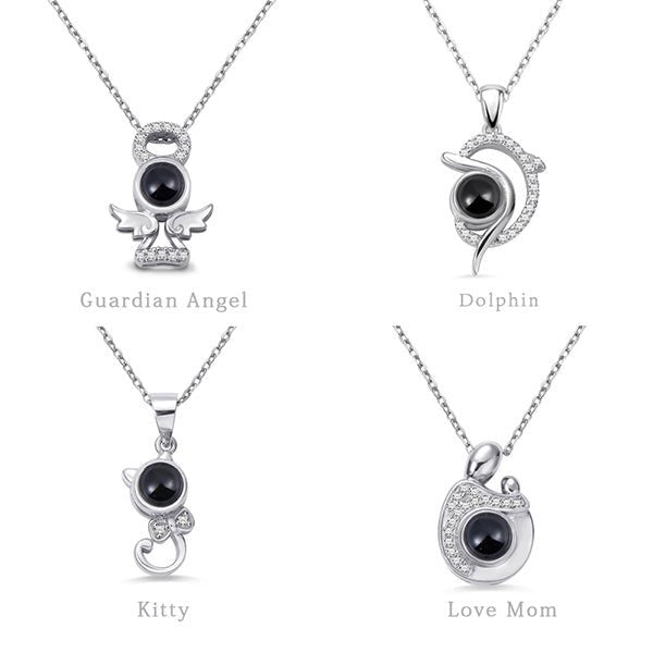 Collier « Amour Projectif » en Argent Sterling 925 | Gravure de Nom & Projection « Je t'aime » - 4 Styles (Ange, Dauphin, Kitty, Love Mom) Necklace - KAWAII FAVIE