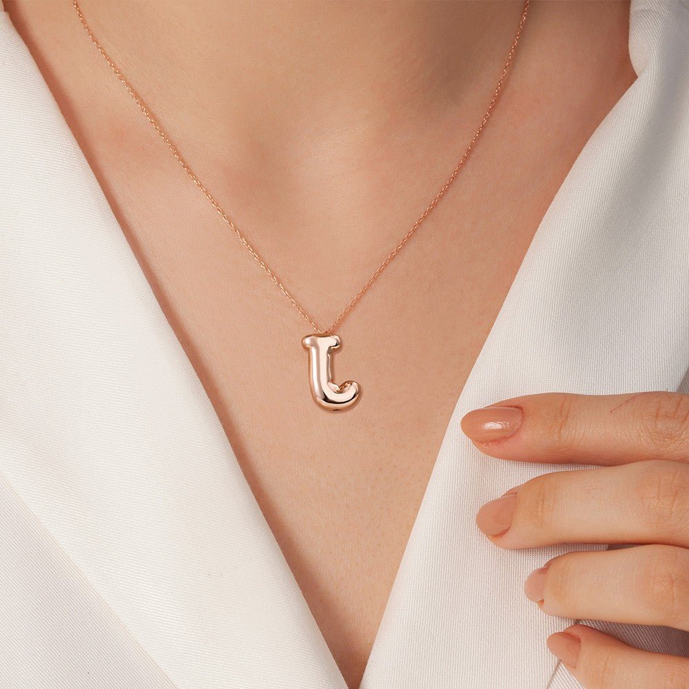 Collier « Bulle d’Or » Lettre Personnalisée 3D | Pendentif Initiale Ballon avec Chaîne Perlée - Cadeau Unique pour Elle Necklace - KAWAII FAVIE