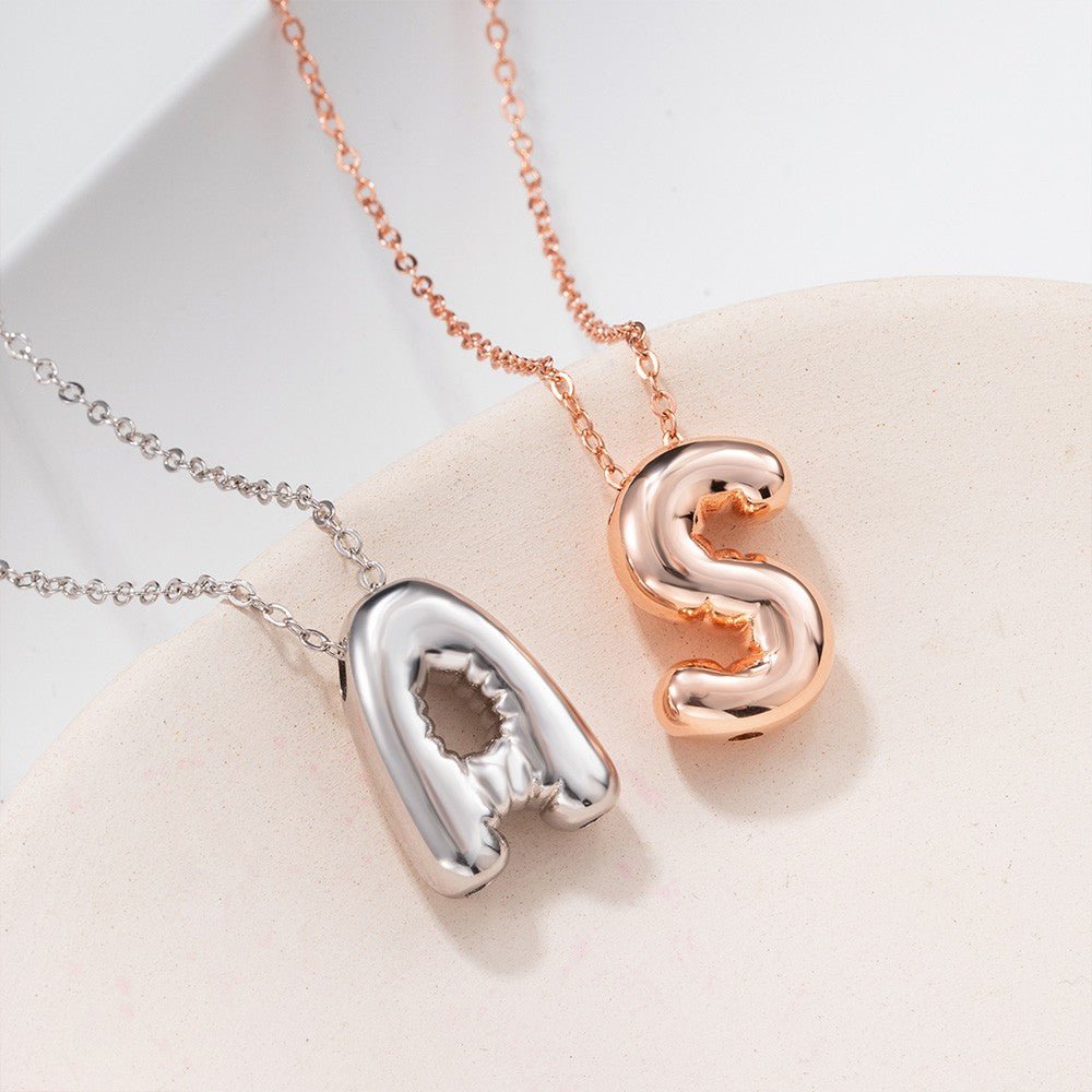 Collier « Bulle d’Or » Lettre Personnalisée 3D | Pendentif Initiale Ballon avec Chaîne Perlée - Cadeau Unique pour Elle Necklace - KAWAII FAVIE