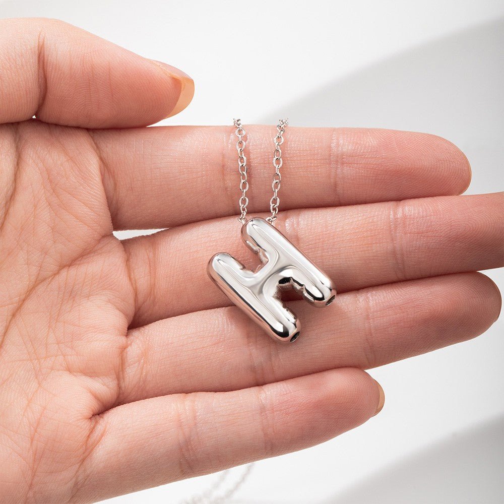 Collier « Bulle d’Or » Lettre Personnalisée 3D | Pendentif Initiale Ballon avec Chaîne Perlée - Cadeau Unique pour Elle Necklace - KAWAII FAVIE