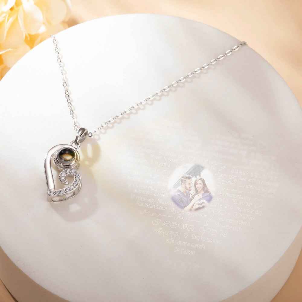 Collier Cœur Projection en 2 Pièces Personnalisable | Set Séparable pour Couple/Amis - Photo & Message Secret Necklace - KAWAII FAVIE