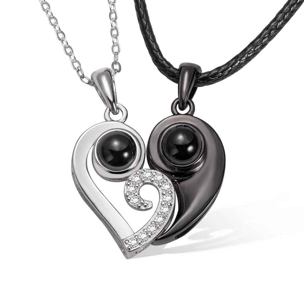 Collier Cœur Projection en 2 Pièces Personnalisable | Set Séparable pour Couple/Amis - Photo & Message Secret Necklace - KAWAII FAVIE