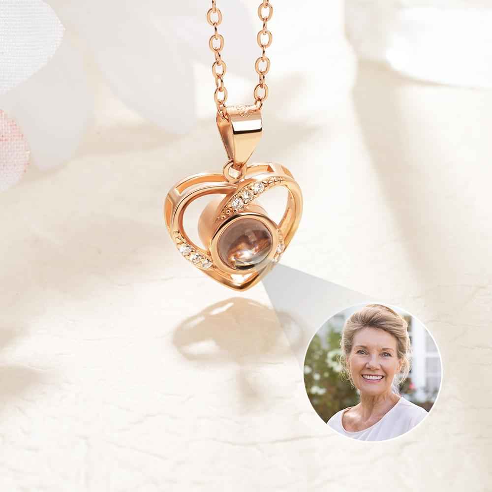 Collier Cœur Projection Photo en Argent 925 | Gravure Photo & Message d'Amour en 100 Langues - Cadeau Magique Necklace - KAWAII FAVIE