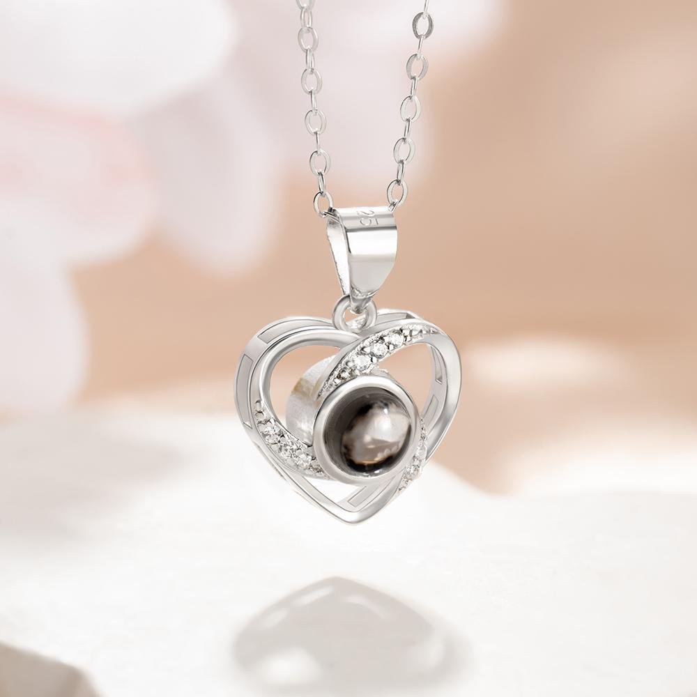 Collier Cœur Projection Photo en Argent 925 | Message d'Amour en 100 Langues - Cadeau Magique Necklace - KAWAII FAVIE