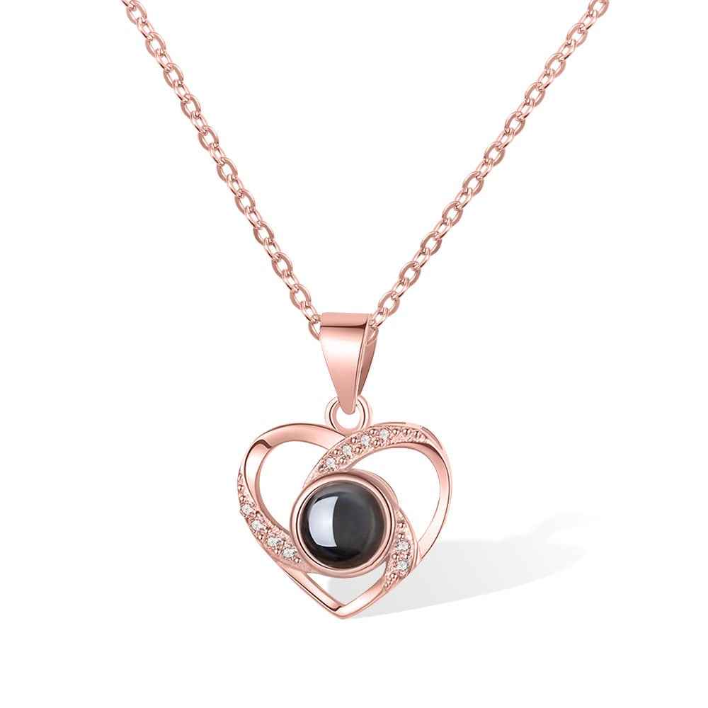 Collier Cœur Projection Photo en Argent 925 | Message d'Amour en 100 Langues - Cadeau Magique Necklace - KAWAII FAVIE