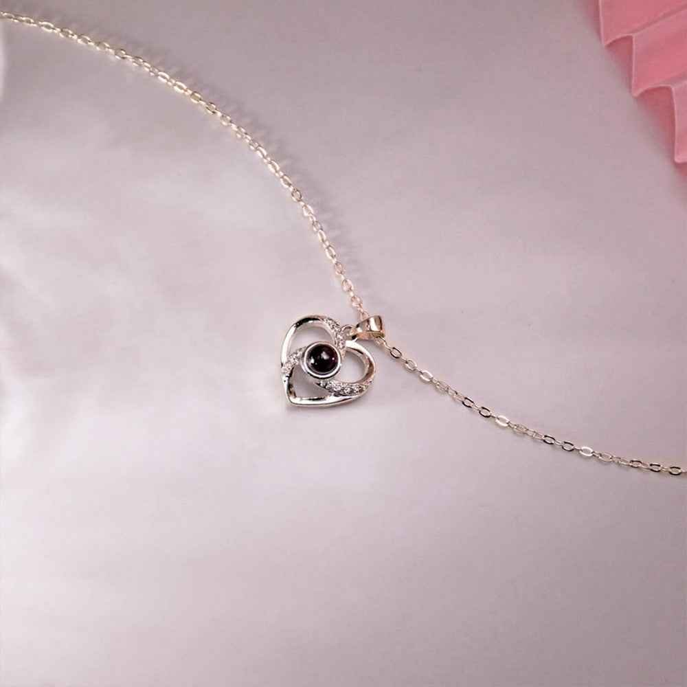 Collier Cœur Projection Photo en Argent 925 | Message d'Amour en 100 Langues - Cadeau Magique Necklace - KAWAII FAVIE