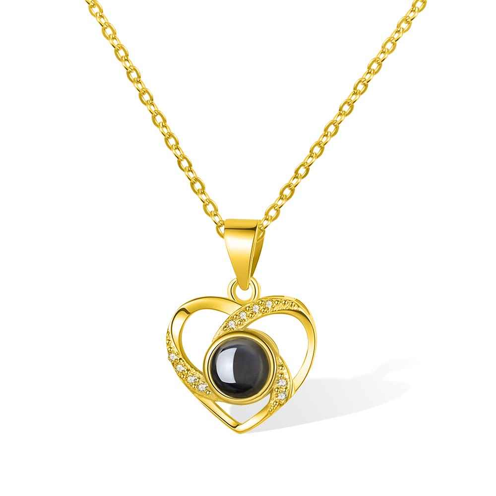 Collier Cœur Projection Photo en Argent 925 | Message d'Amour en 100 Langues - Cadeau Magique Necklace - KAWAII FAVIE