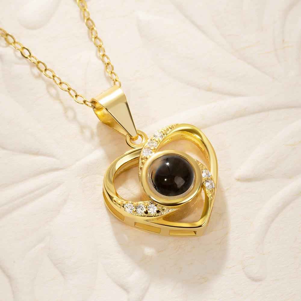 Collier Cœur Projection Photo en Argent 925 | Message d'Amour en 100 Langues - Cadeau Magique Necklace - KAWAII FAVIE