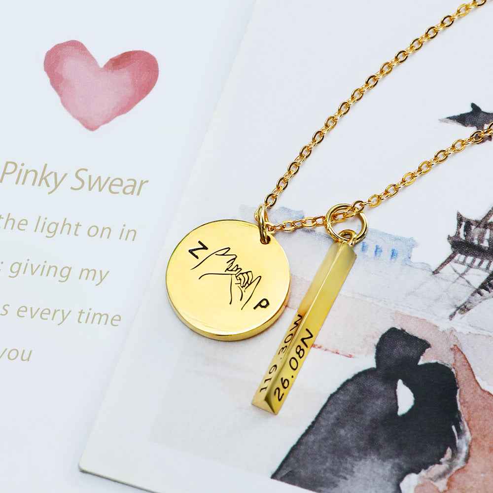 Collier de Promesse Personnalisé Saint - Valentin & Amitié | Argent Sterling 925 Gravure Unique - Cadeau Unique Necklace - KAWAII FAVIE