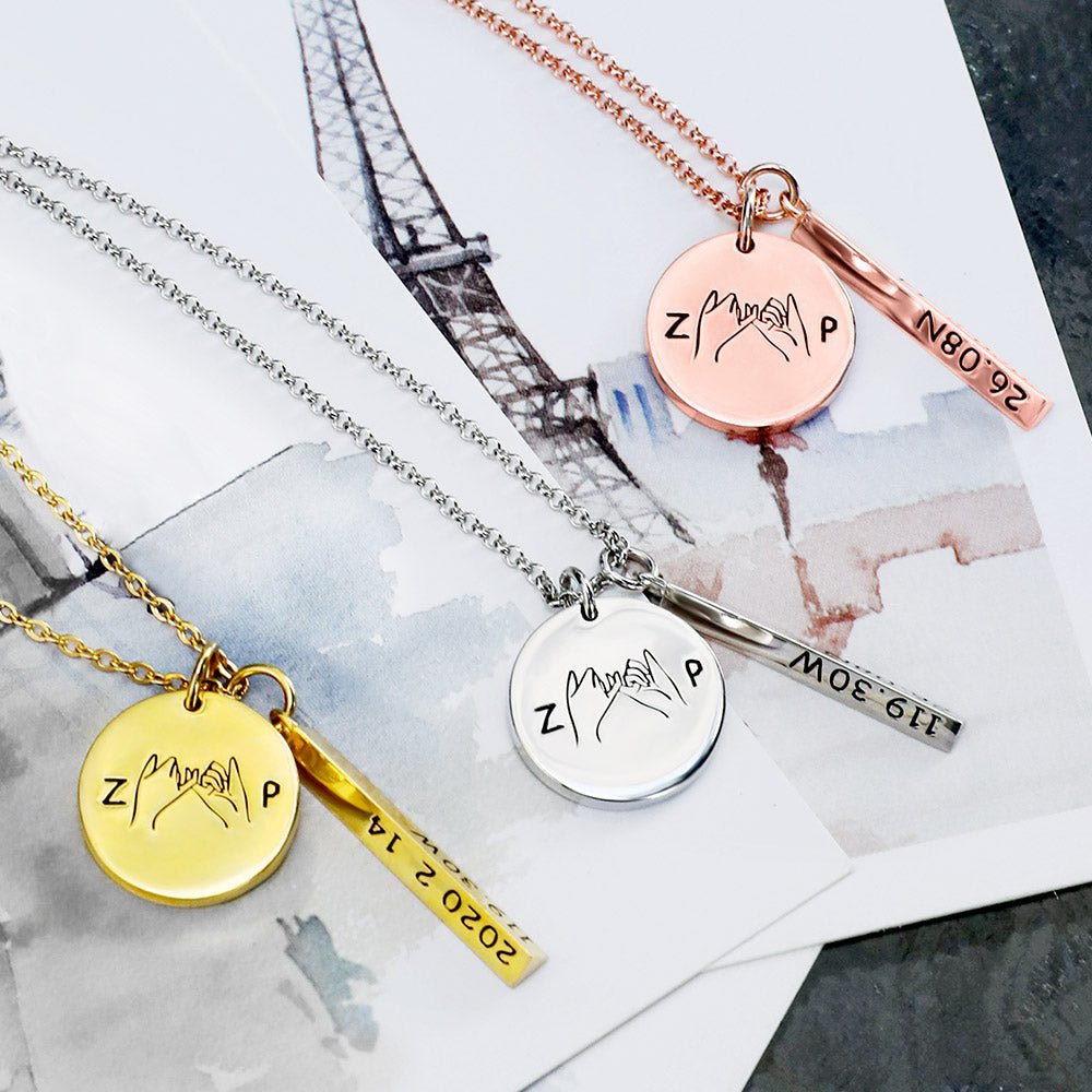 Collier de Promesse Personnalisé Saint - Valentin & Amitié | Argent Sterling 925 Gravure Unique - Cadeau Unique Necklace - KAWAII FAVIE