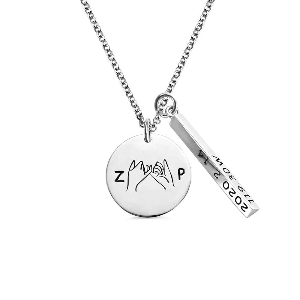 Collier de Promesse Personnalisé Saint - Valentin & Amitié | Argent Sterling 925 Gravure Unique - Cadeau Unique Necklace - KAWAII FAVIE