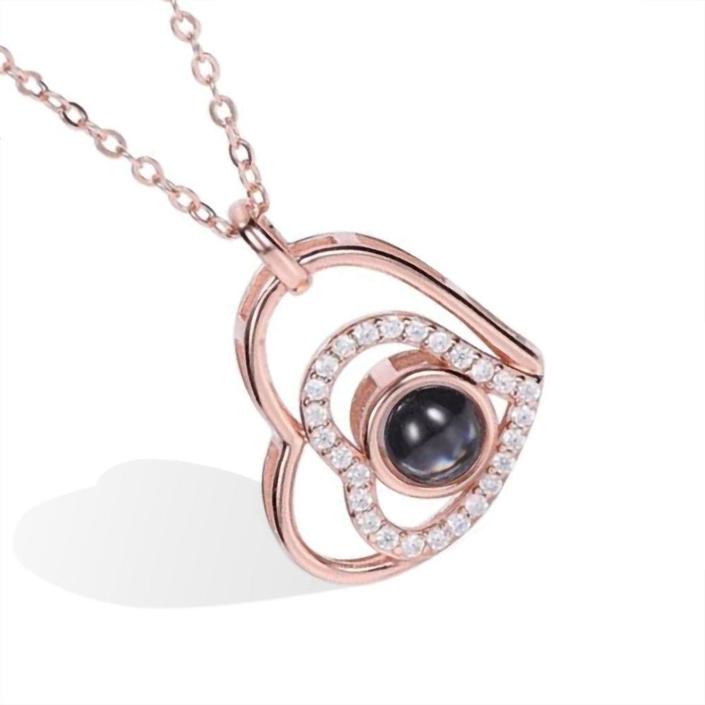 Collier Double Cœur Projection Photo en Argent 925 | Pendentif Mémoire Personnalisable - Cadeau d'Amour Unique Necklace - KAWAII FAVIE