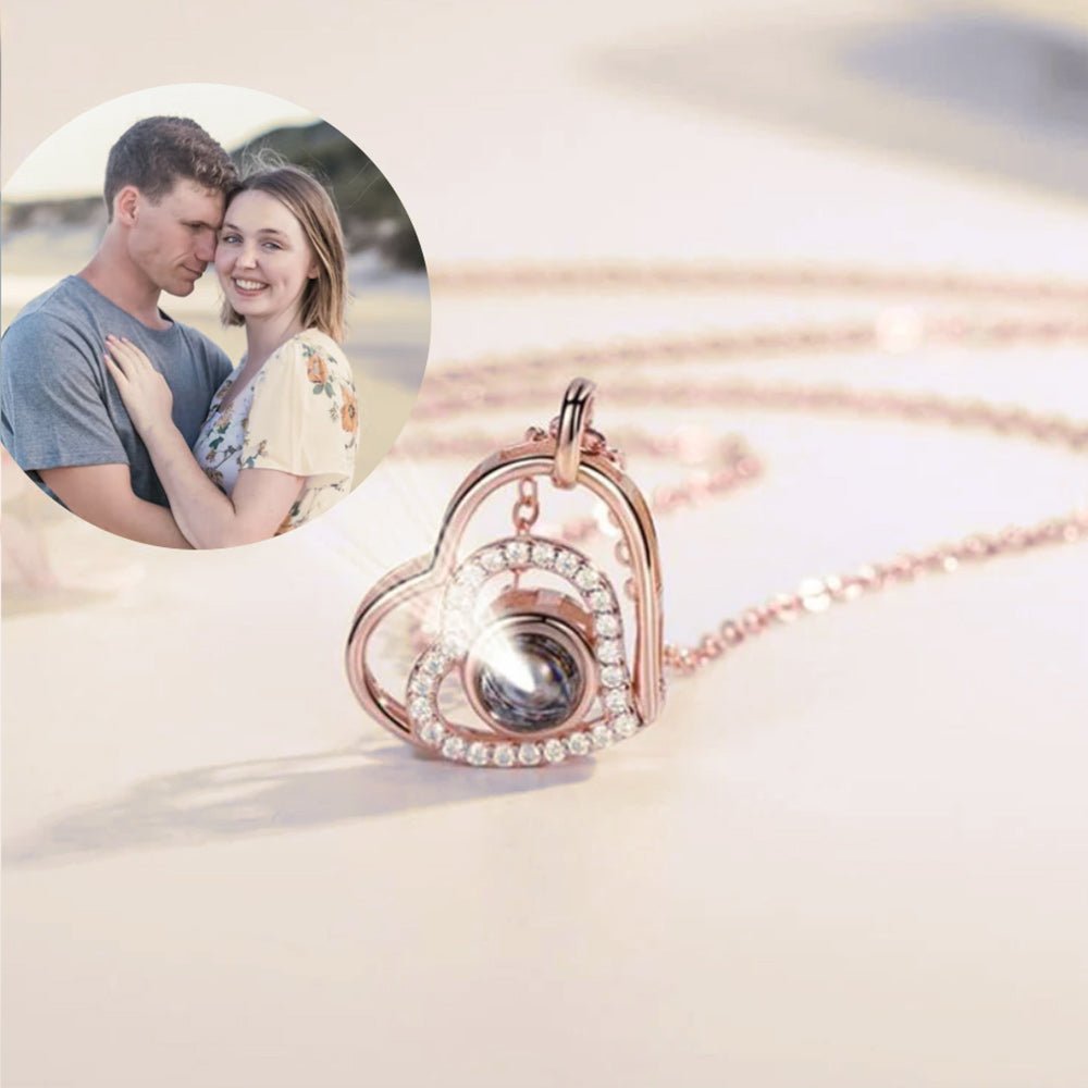 Collier Double Cœur Projection Photo en Argent 925 | Pendentif Mémoire Personnalisable - Cadeau d'Amour Unique Necklace - KAWAII FAVIE