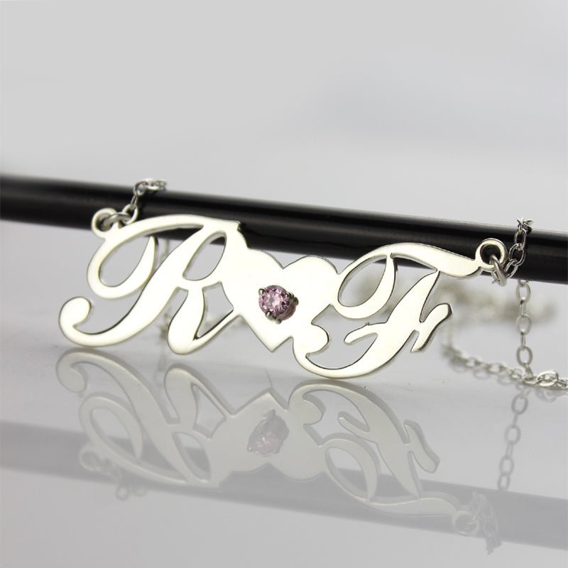 Collier Double Initiales en 18K Gold Silver 925 | Personnalisé avec Vos Lettres & Pierre de Naissance - Cadeau d'Amour Unique Necklace - KAWAII FAVIE
