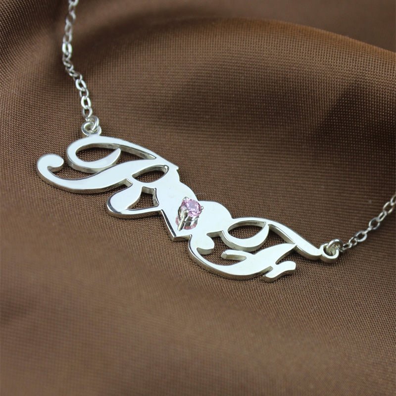 Collier Double Initiales en 18K Gold Silver 925 | Personnalisé avec Vos Lettres & Pierre de Naissance - Cadeau d'Amour Unique Necklace - KAWAII FAVIE