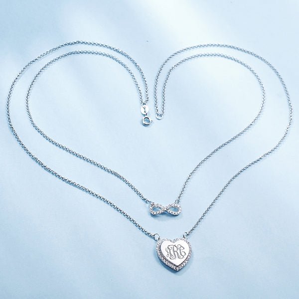 Collier Double Rang « Infini & Monogramme » en Argent Sterling 925 | Personnalisable avec 3 Initiales - Cadeau Unique Necklace - KAWAII FAVIE