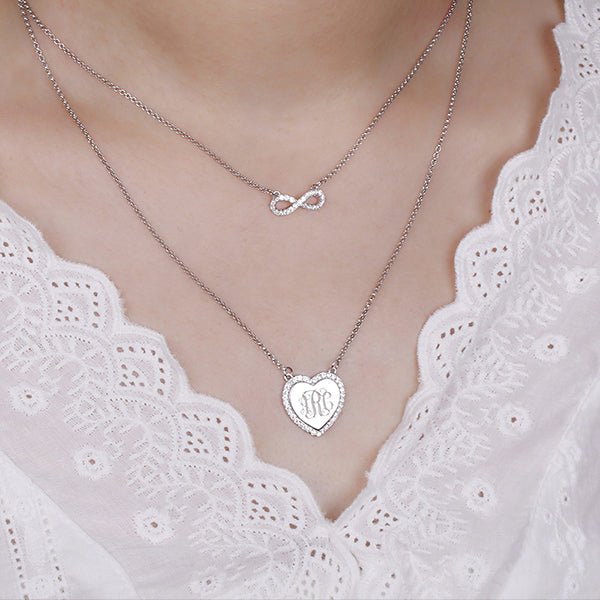 Collier Double Rang « Infini & Monogramme » en Argent Sterling 925 | Personnalisable avec 3 Initiales - Cadeau Unique Necklace - KAWAII FAVIE