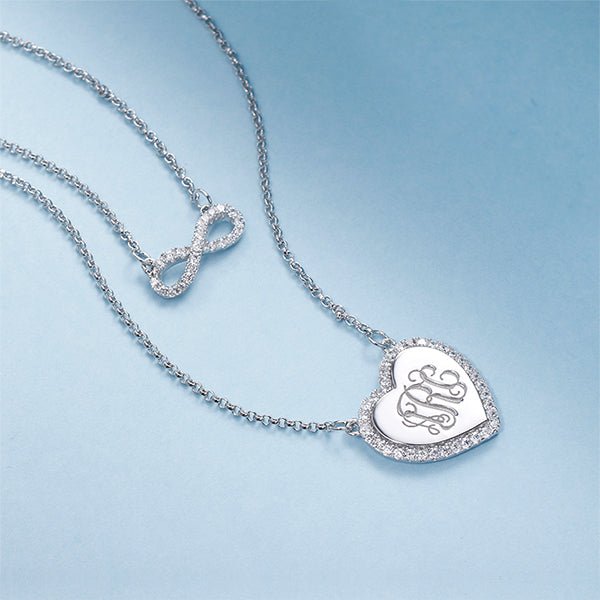 Collier Double Rang « Infini & Monogramme » en Argent Sterling 925 | Personnalisable avec 3 Initiales - Cadeau Unique Necklace - KAWAII FAVIE