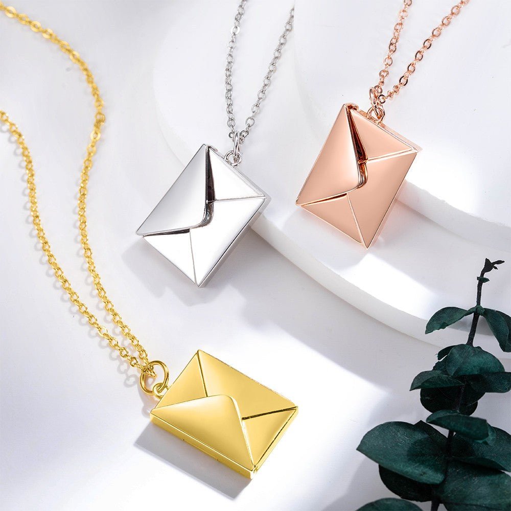 Collier Enveloppe « Lettre d'Amour » Personnalisable | Nom, Photo & Message Secret - Bijou de Couple en Acier Inoxydable Necklace - KAWAII FAVIE