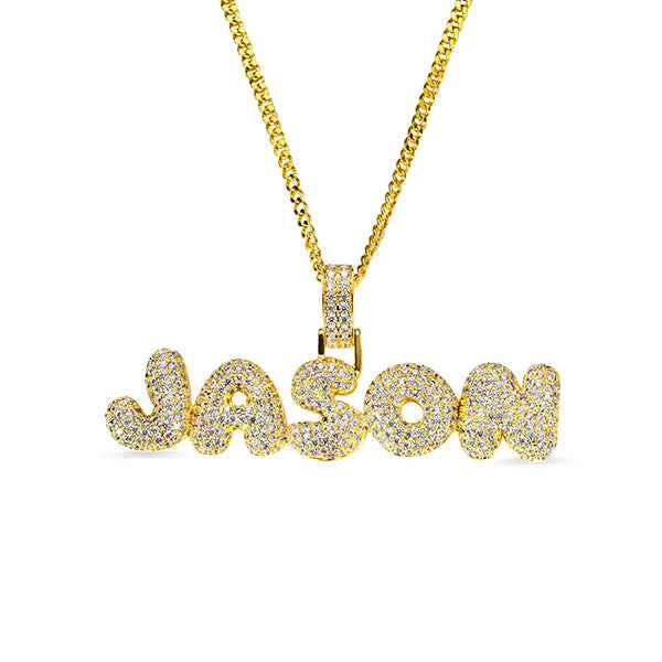Collier Hip - Hop Bubble Letter Personnalisé | 1 à 8 Lettres avec Pierres « Iced Out » - Style Unique & Éclatant Necklace - KAWAII FAVIE