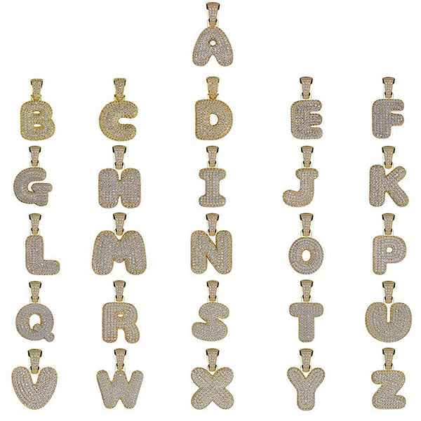 Collier Hip - Hop Bubble Letter Personnalisé | 1 à 8 Lettres avec Pierres « Iced Out » - Style Unique & Éclatant Necklace - KAWAII FAVIE