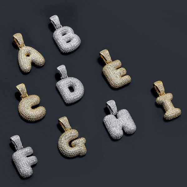 Collier Hip - Hop Bubble Letter Personnalisé | 1 à 8 Lettres avec Pierres « Iced Out » - Style Unique & Éclatant Necklace - KAWAII FAVIE