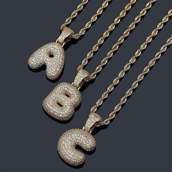 Collier Hip - Hop Bubble Letter Personnalisé | 1 à 8 Lettres avec Pierres « Iced Out » - Style Unique & Éclatant Necklace - KAWAII FAVIE