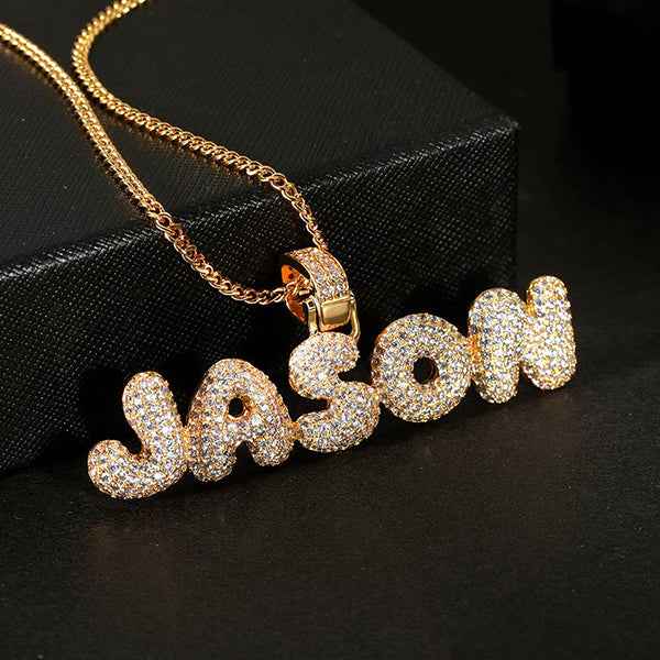 Collier Hip - Hop Bubble Letter Personnalisé | 1 à 8 Lettres avec Pierres « Iced Out » - Style Unique & Éclatant Necklace - KAWAII FAVIE